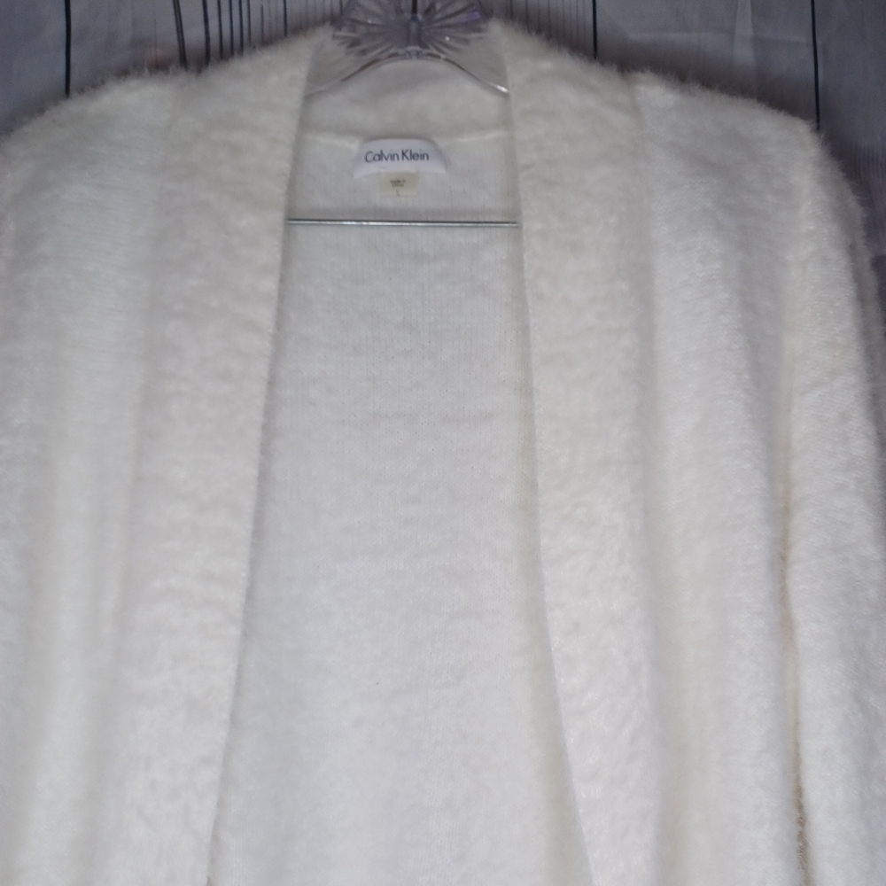 Calvin Klein Women's White Open-Front Cropped Coquette Minimalist Sweater - Picture 5 of 10